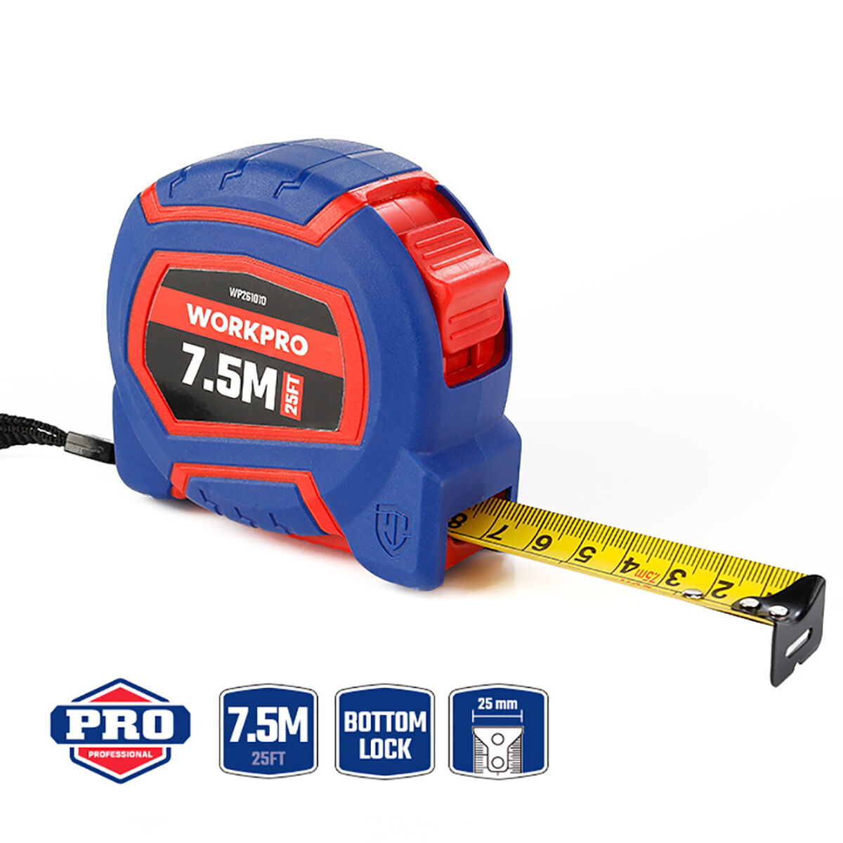 Flexometer Workpro 25 mm 7,5 mm - 2