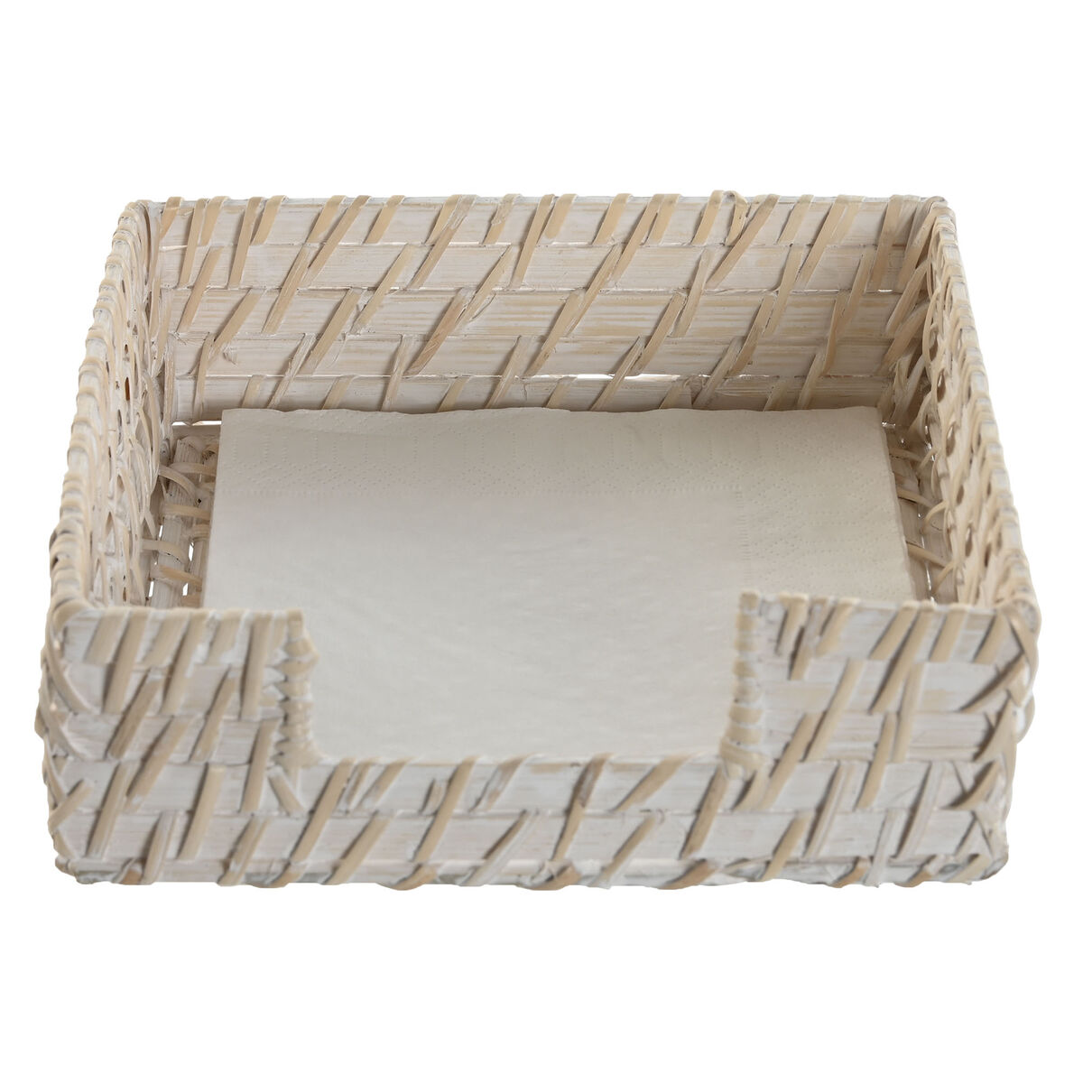 Servetthållare Home ESPRIT Vit Naturell Bambu Rattan 18 x 18 x 6 cm - 3