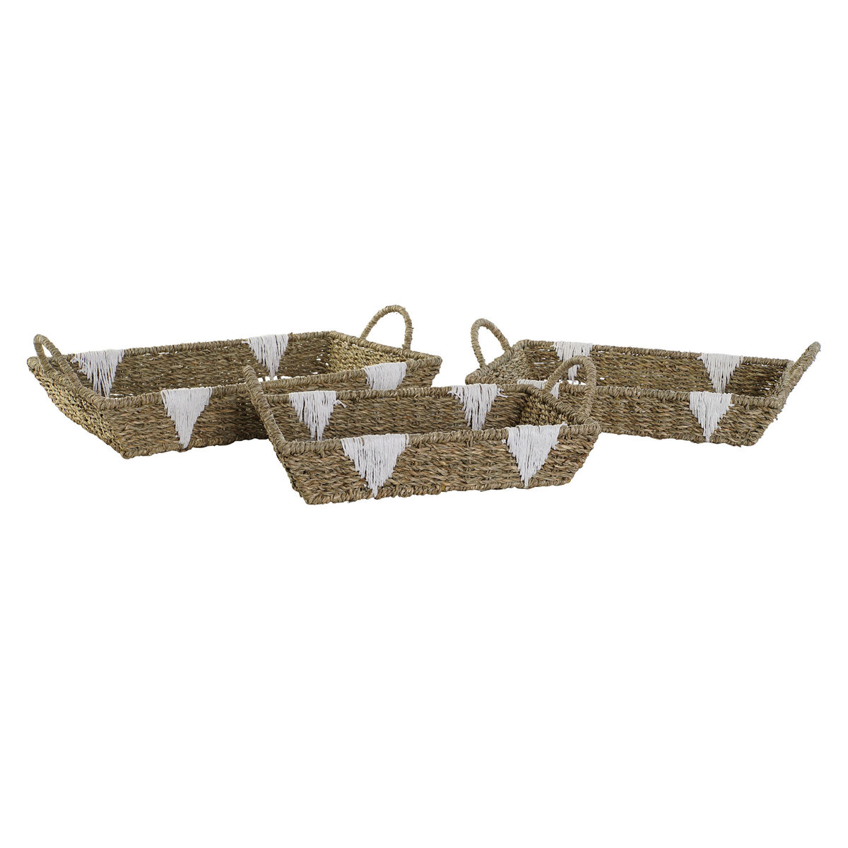 Uppsättning med Brickor Home ESPRIT Vit Naturell Metall 51 x 30,5 x 13 cm (3 antal) - 2