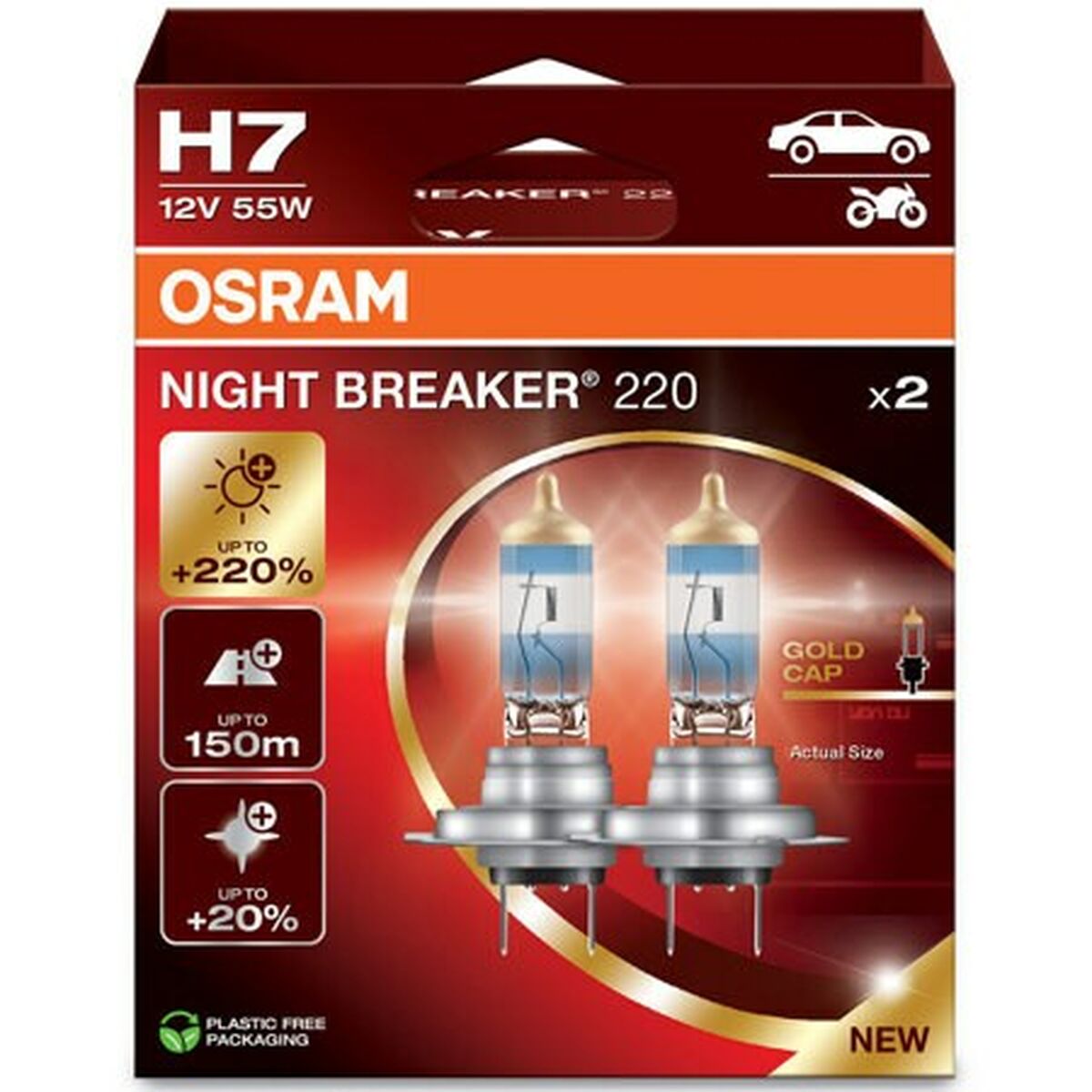 Glödlampa för bil Osram NIGHT BREAKER 220 58 W 55 W PX26D 3550 K 12 V (2 antal)