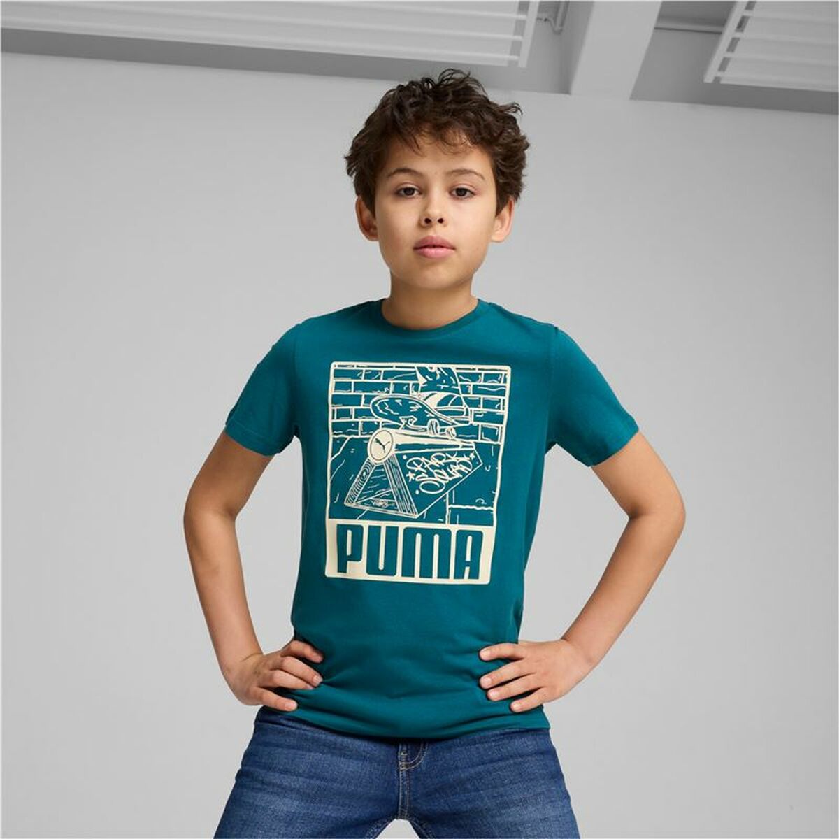 Barn T-shirt med kortärm Puma Ess+ Mid 90S Graphic Blå - 3
