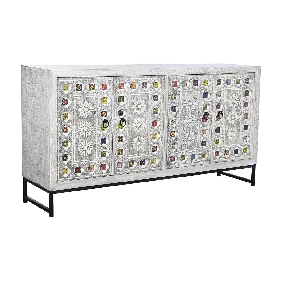 Skänk DKD Home Decor Vit Beige Grå Multicolour Keramik Mangoträ 150 x 38 x 80 cm