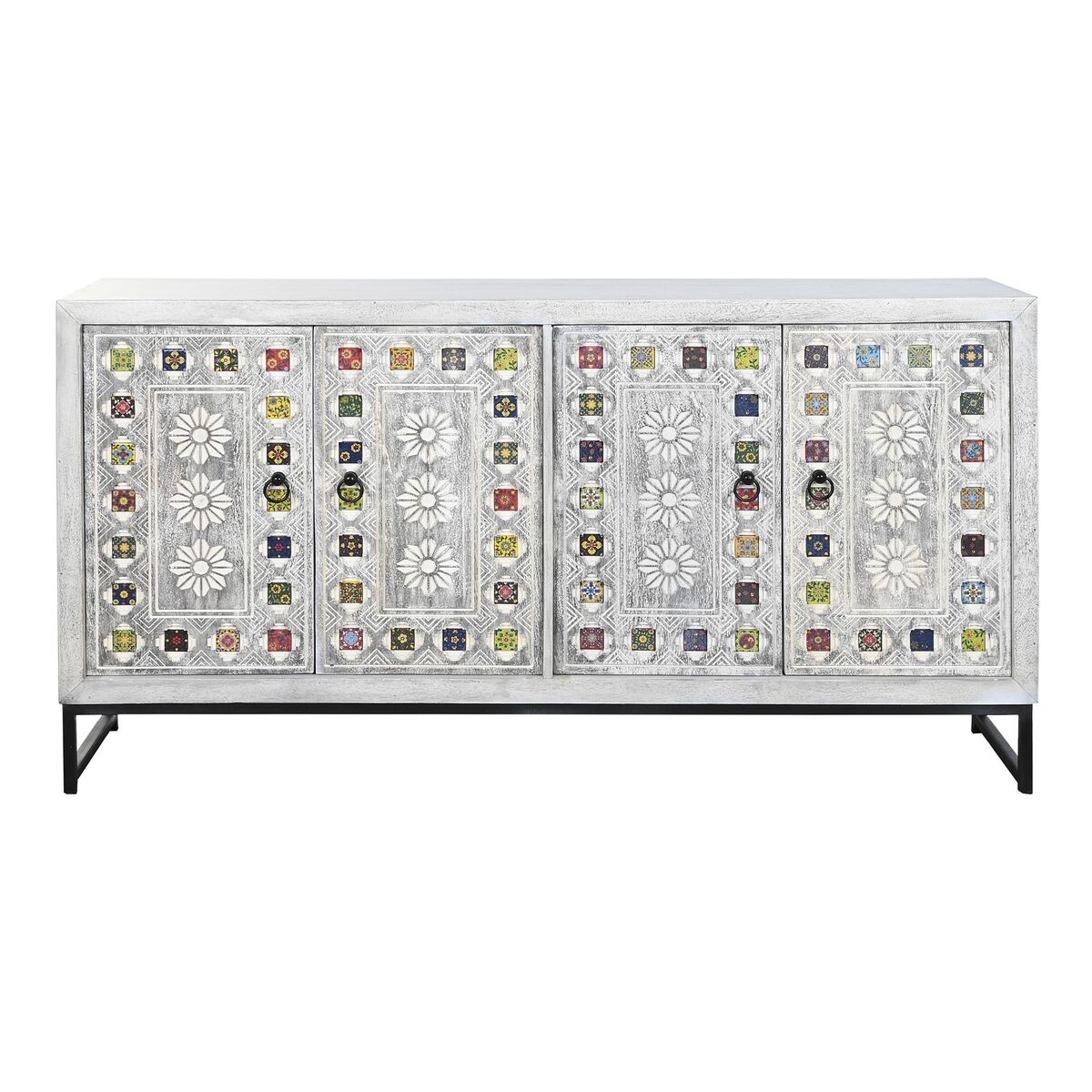 Skänk DKD Home Decor Vit Beige Grå Multicolour Keramik Mangoträ 150 x 38 x 80 cm - 3