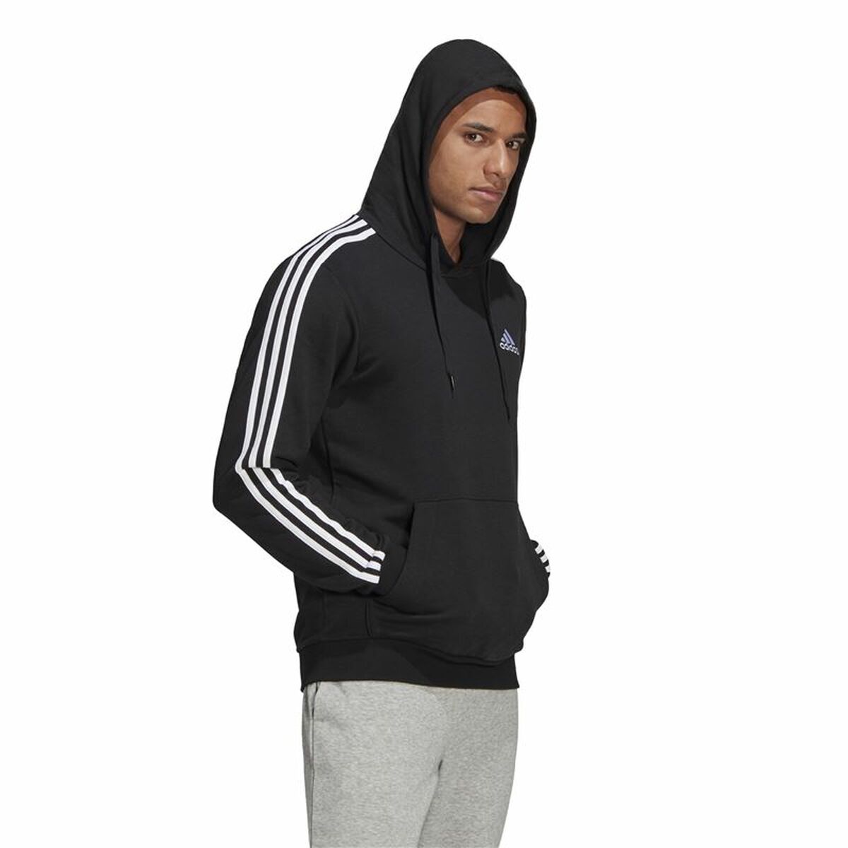Tröja med huva Herr Adidas Essentials 3 Stripes Svart - 5