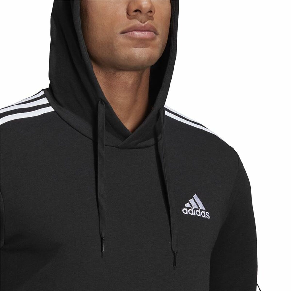 Tröja med huva Herr Adidas Essentials 3 Stripes Svart - 3