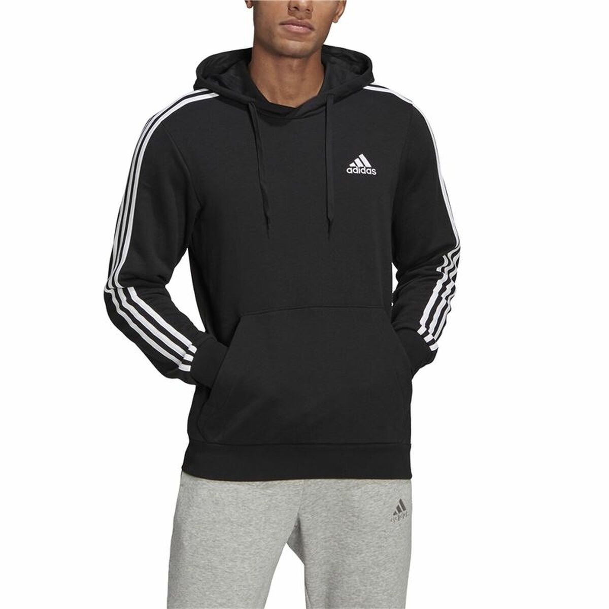 Tröja med huva Herr Adidas Essentials 3 Stripes Svart - 4