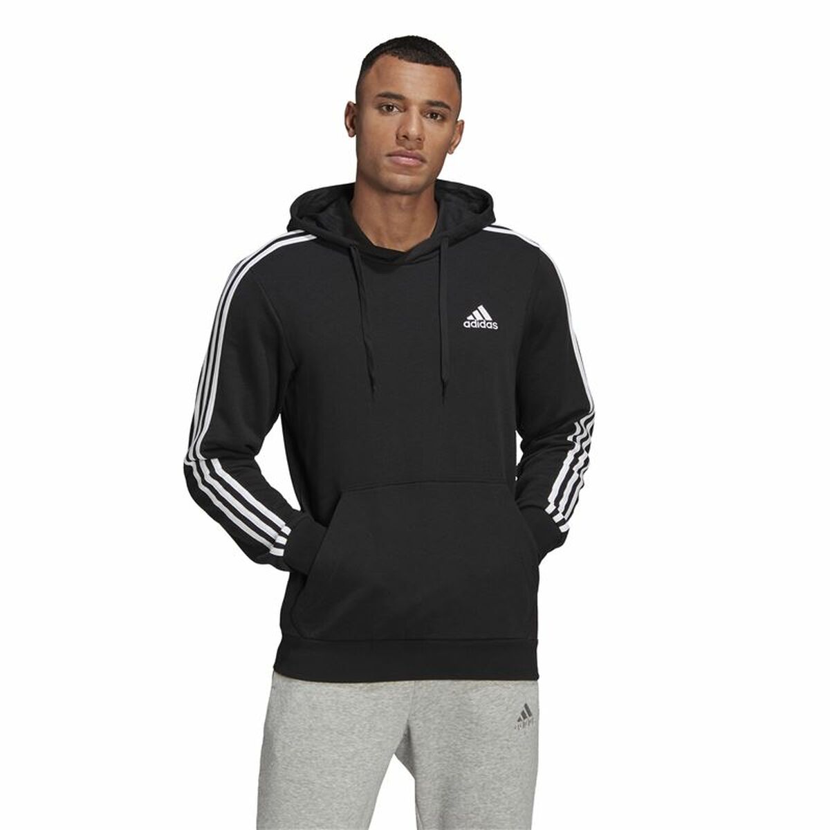 Tröja med huva Herr Adidas Essentials 3 Stripes Svart - 7