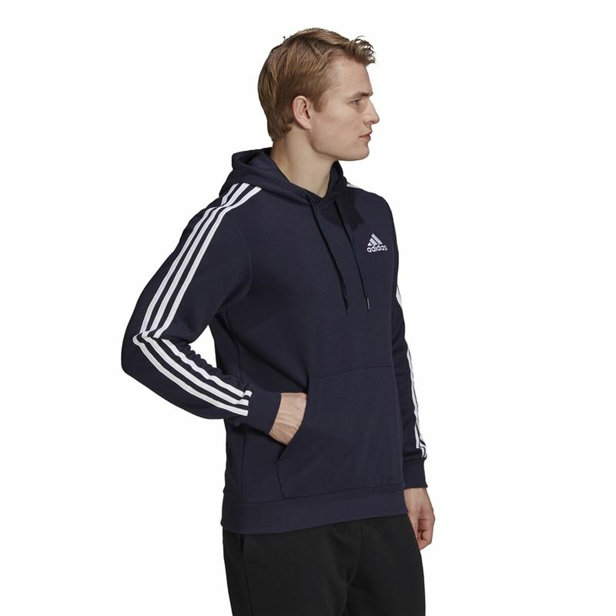 Tröja med huva Herr Adidas Essentials 3 Stripes Marinblå - 4