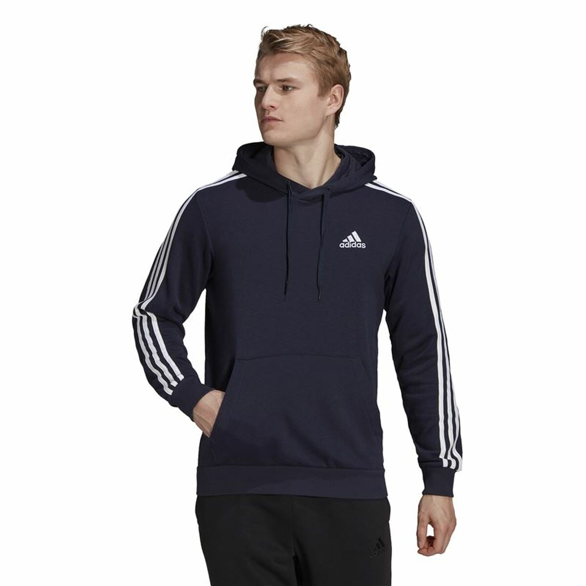 Tröja med huva Herr Adidas Essentials 3 Stripes Marinblå - 2