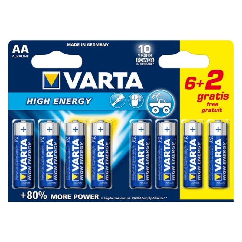 Alkaliskt batteri Varta LR6 AA 1,5V High Energy (8 pcs) - 6