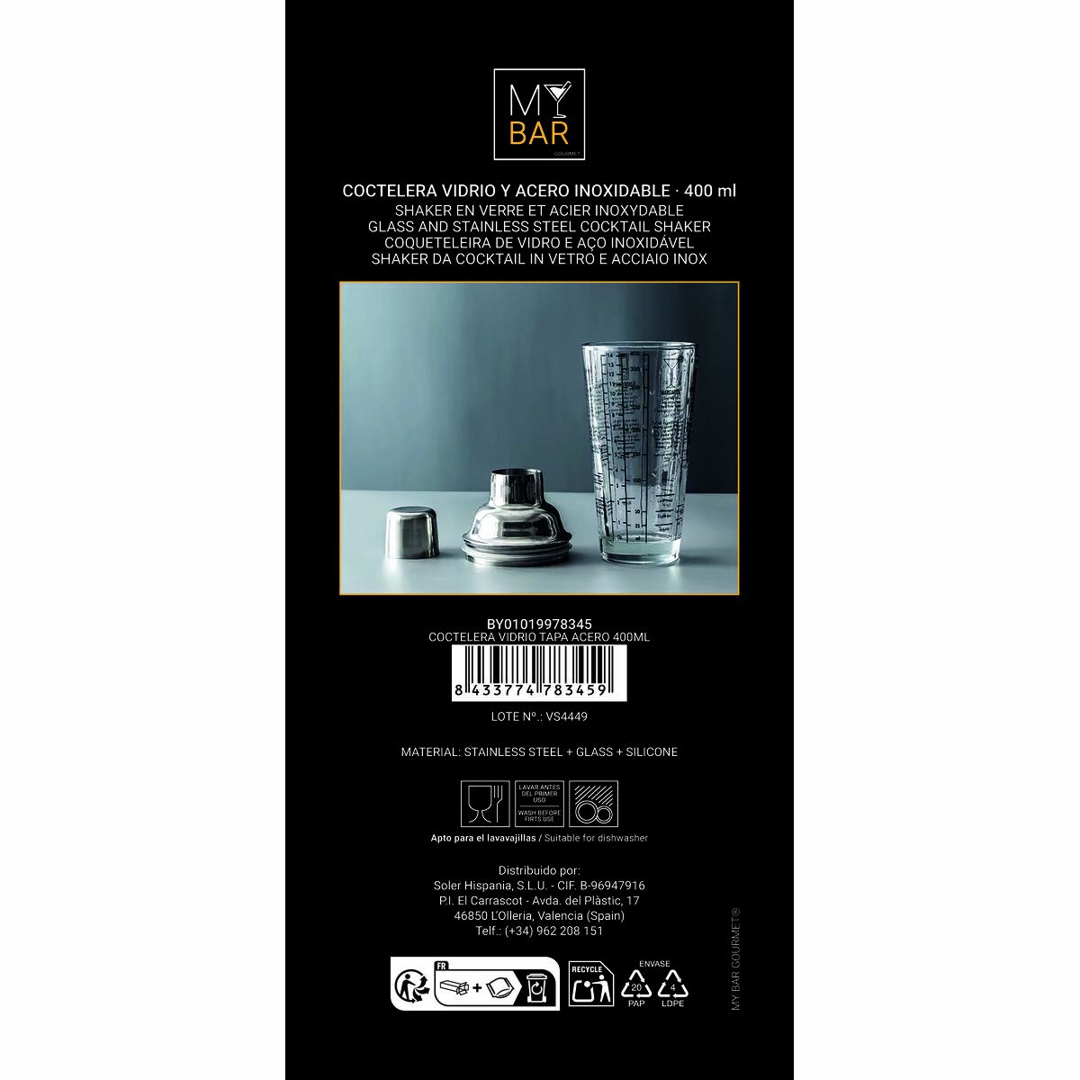 Cocktail shaker My Bar Glas Stål 400 ml (12 antal)