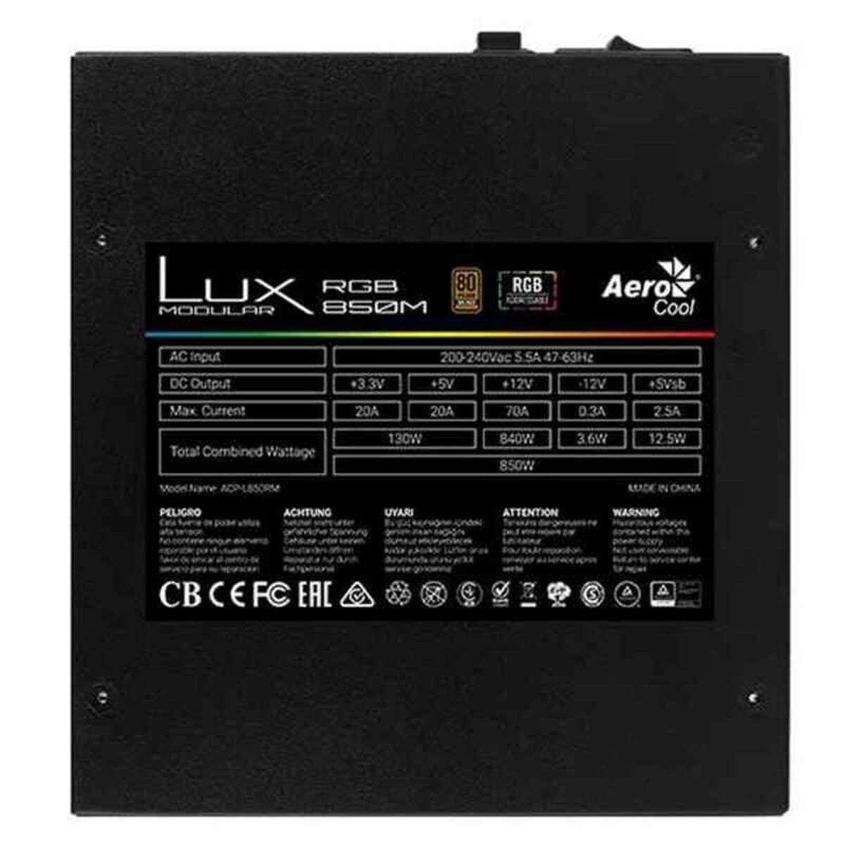 Strömtillförsel Aerocool LUXRGB850M ATX 850 W 80 Plus Bronze Svart - 2
