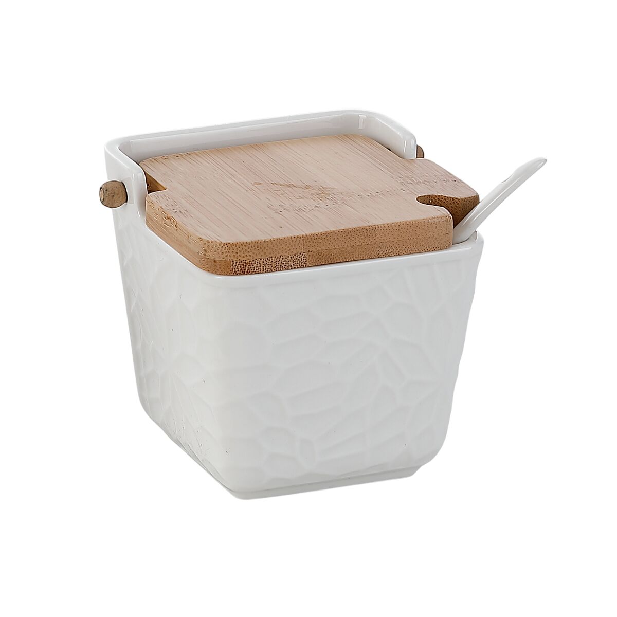 Sockerströare Home ESPRIT Vit Naturell Bambu Porslin 10,5 x 9 x 9 cm