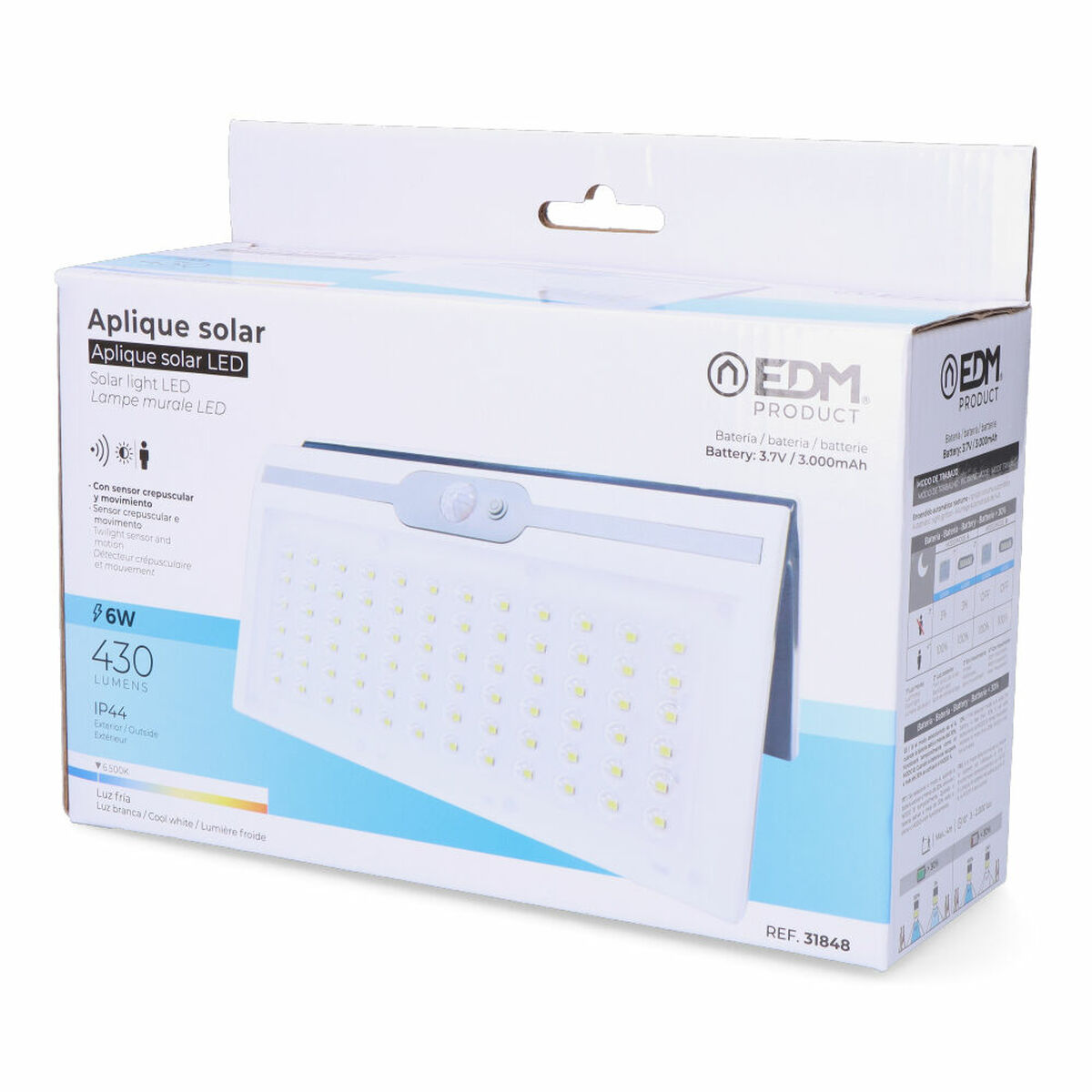 Vägglampa med LED EDM 31848 Vit 6 W 430 Lm 6500 lm Sol Rörelsesensor 6500 K - 7