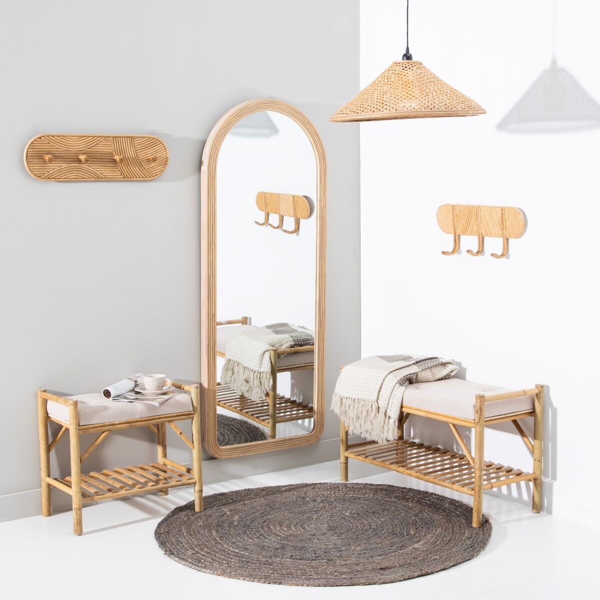 Taklampa 55 x 55 x 20 cm Naturell Bambu 220 V 240 V 60 W - 2