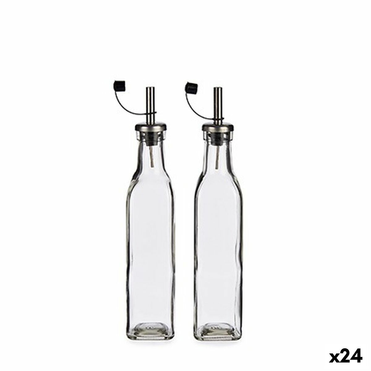 Set med olja och vinäger Vivalto Transparent Metall Glas Silikon Rostfritt stål Plast 300 ml 10,5 x 26 x 5,5 cm (24 antal)