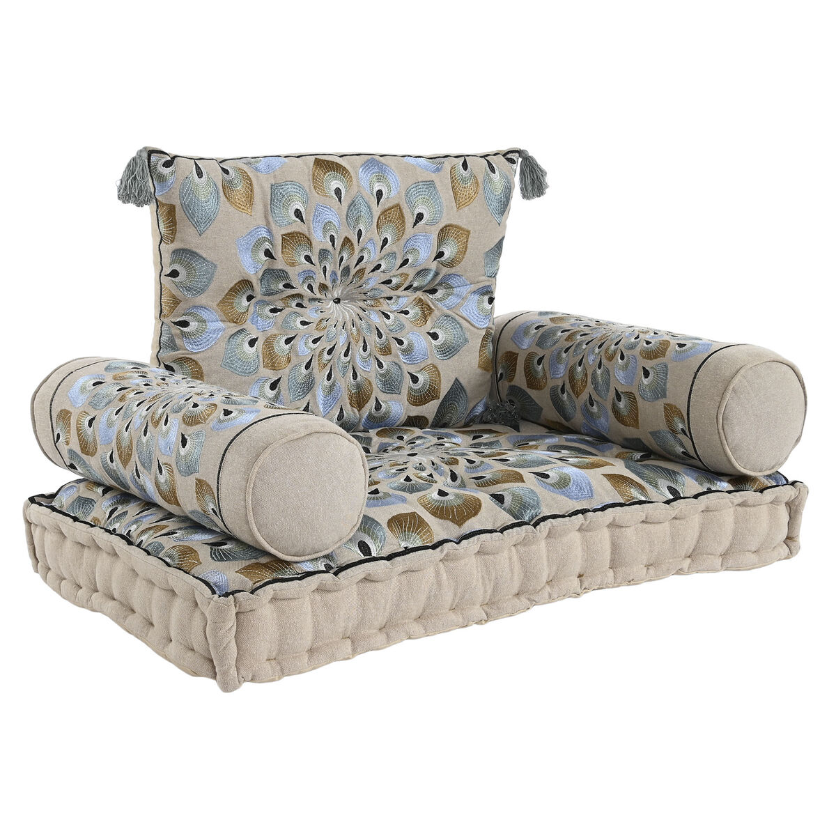 Trädgårdssoffa DKD Home Decor Blå Beige 90 x 55 x 18 cm - 3