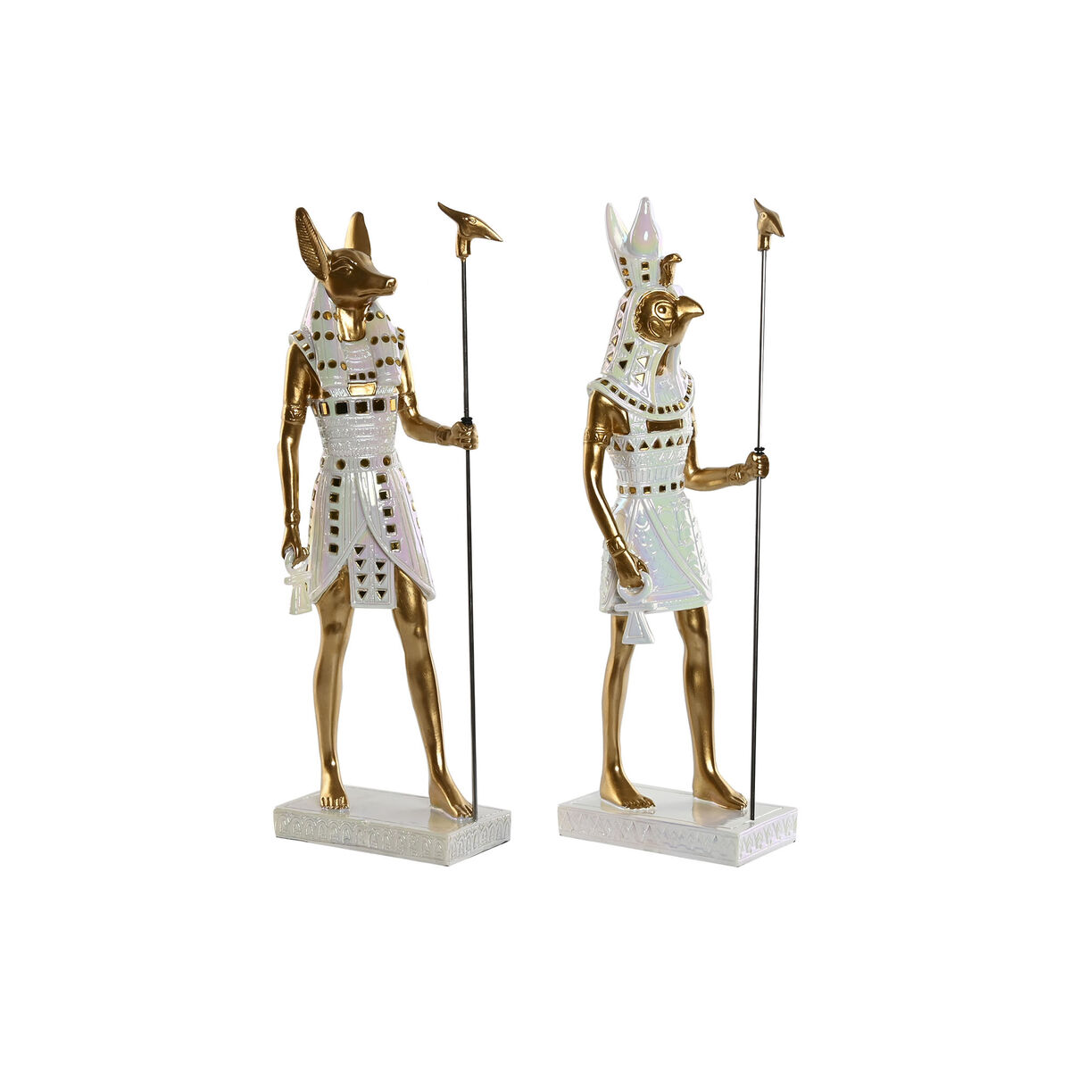 Prydnadsfigur Home ESPRIT Vit Gyllene Harts Orientalisk Egyptier 7 x 11,5 x 36 cm (2 antal)