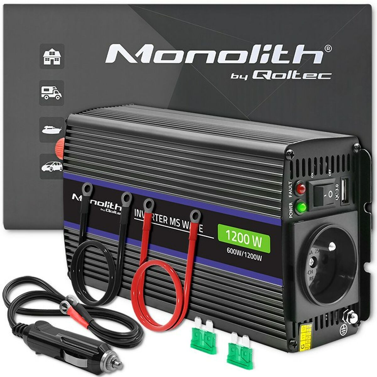 Effektomriktare Qoltec 51925 1 Delar
