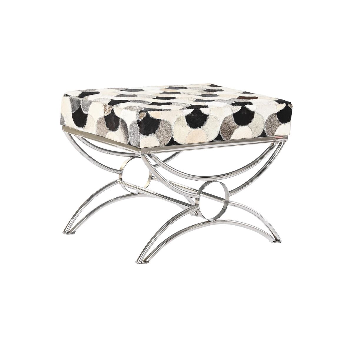 Sittpall DKD Home Decor Silvrig Svart Stål Läder Vit (53 x 40 x 43 cm)