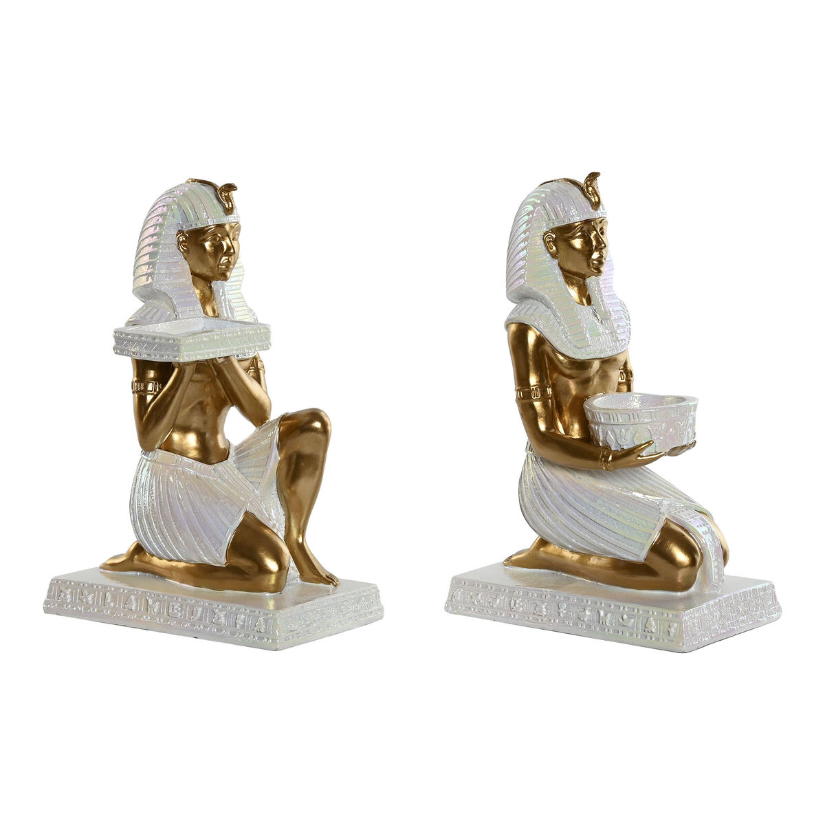 Prydnadsfigur Home ESPRIT Vit Gyllene Harts Orientalisk Egyptier 12,5 x 17 x 25 cm (2 antal)