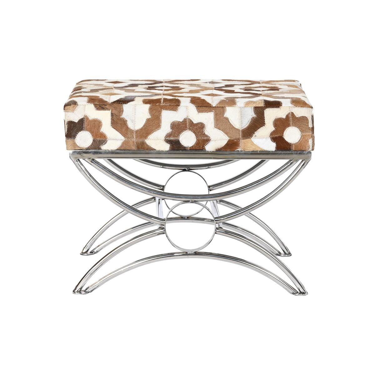 Sittpall DKD Home Decor Silvrig Brun Stål Läder Vit (53 x 40 x 43 cm)