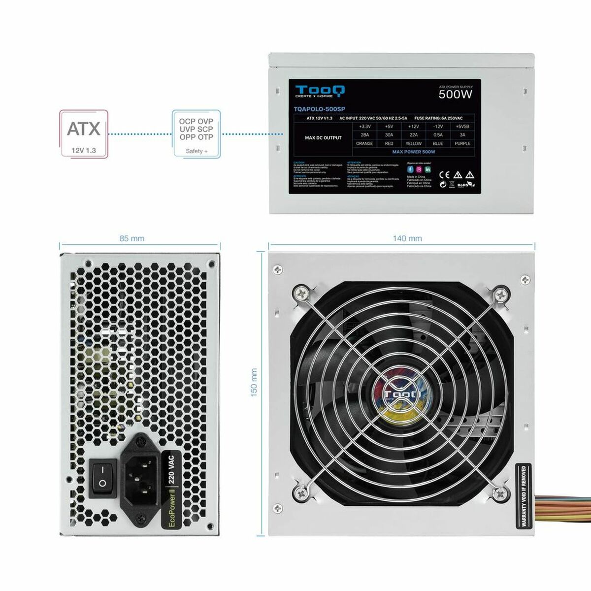 Strömtillförsel TooQ TQAPOLO-500SP ATX 500 W 500W - 3