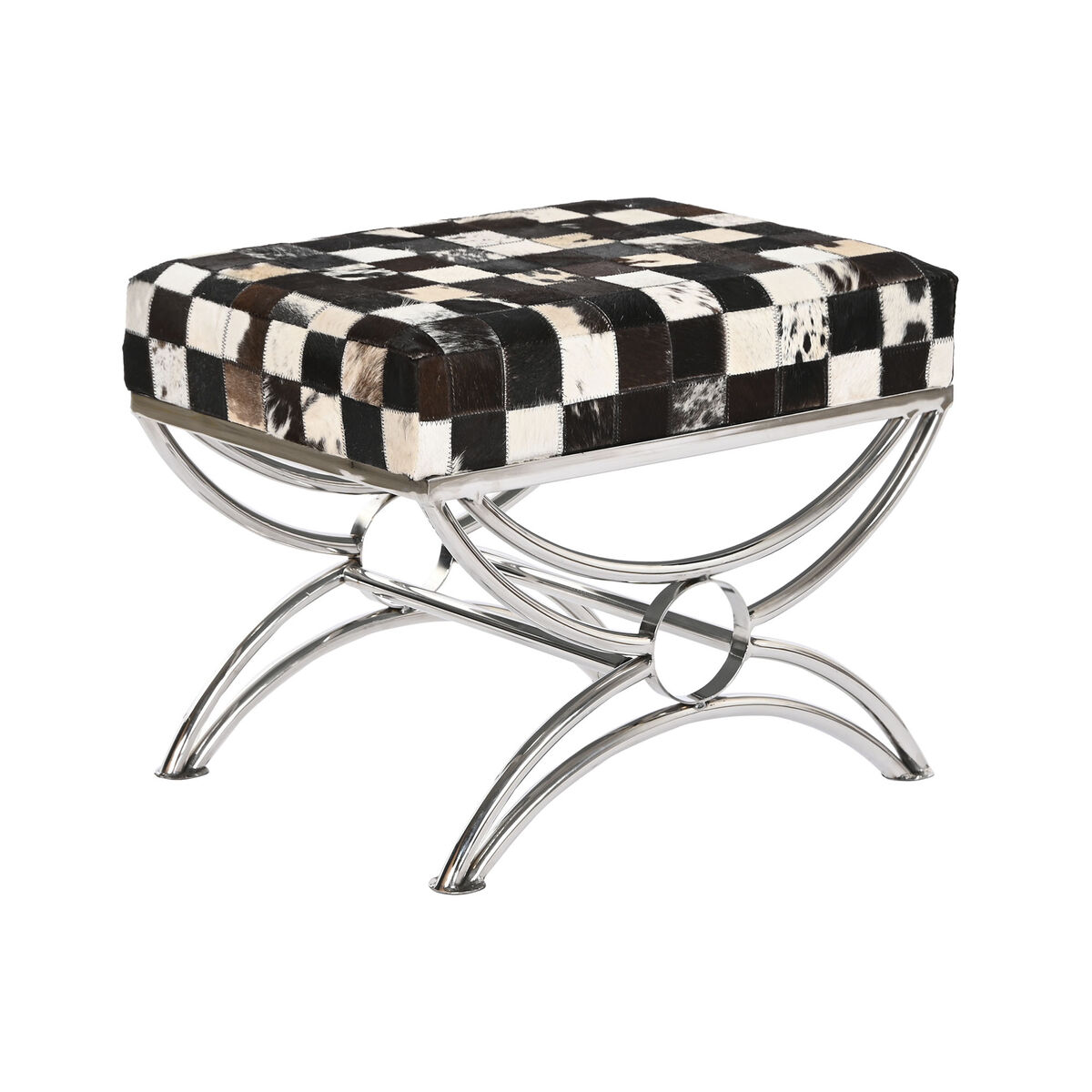 Sittpall DKD Home Decor Brun Kräm Silvrig Mörkbrun Stål 53 x 40 x 43 cm