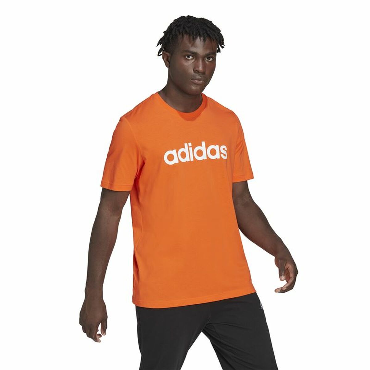 T-shirt med kortärm Herr Adidas  Essentials Embroidered Linear Orange - 4