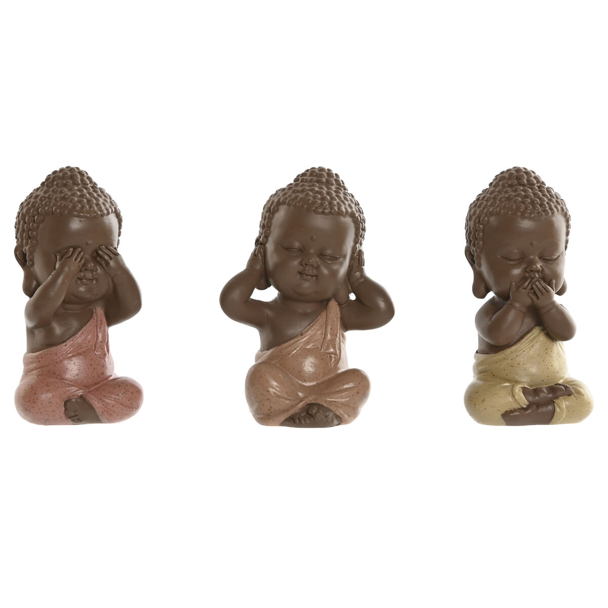 Prydnadsfigur Home ESPRIT Orange Korall Lime Harts Buddha Orientalisk 5,5 x 5 x 10,5 cm (3 antal)