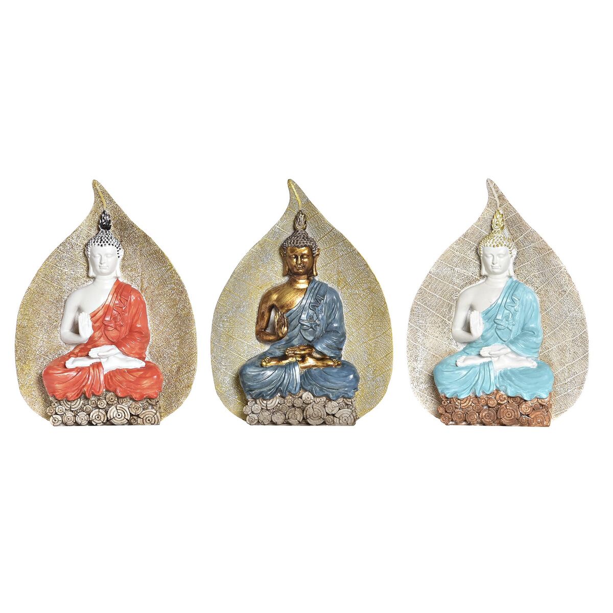 Prydnadsfigur DKD Home Decor Blå Röd Orange Gyllene Buddha Orientalisk 15,5 x 5 x 20,7 cm (3 antal) - 4