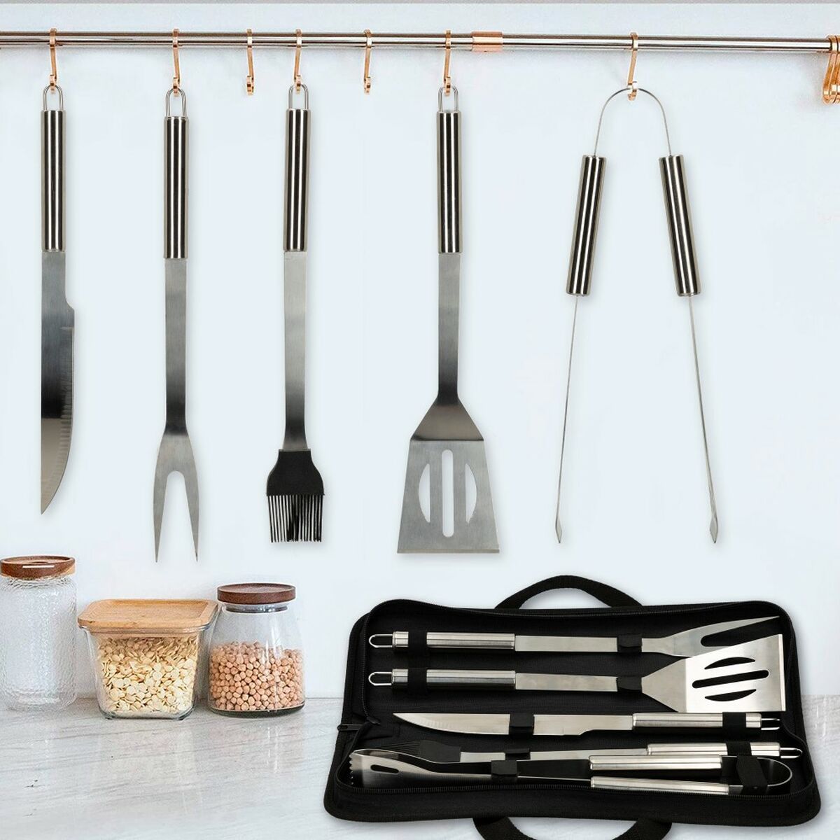 Grillredskap Aktive Silikon Rostfritt stål 12 antal 7,5 x 35 x 1,9 cm (5 Delar) - 4