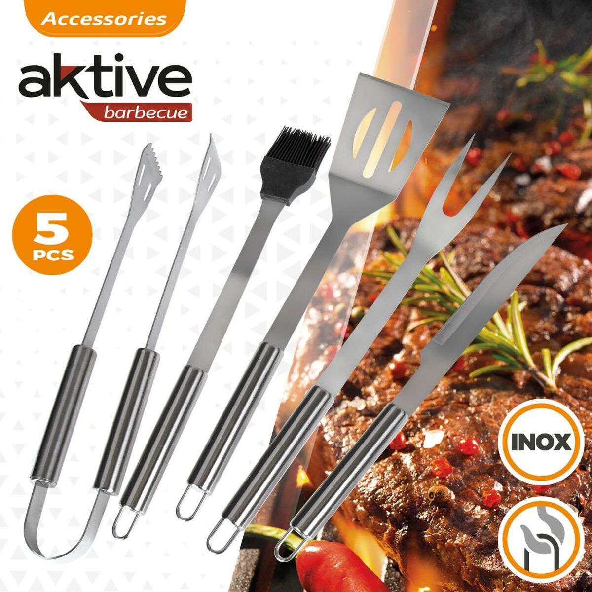 Grillredskap Aktive Silikon Rostfritt stål 12 antal 7,5 x 35 x 1,9 cm (5 Delar) - 10
