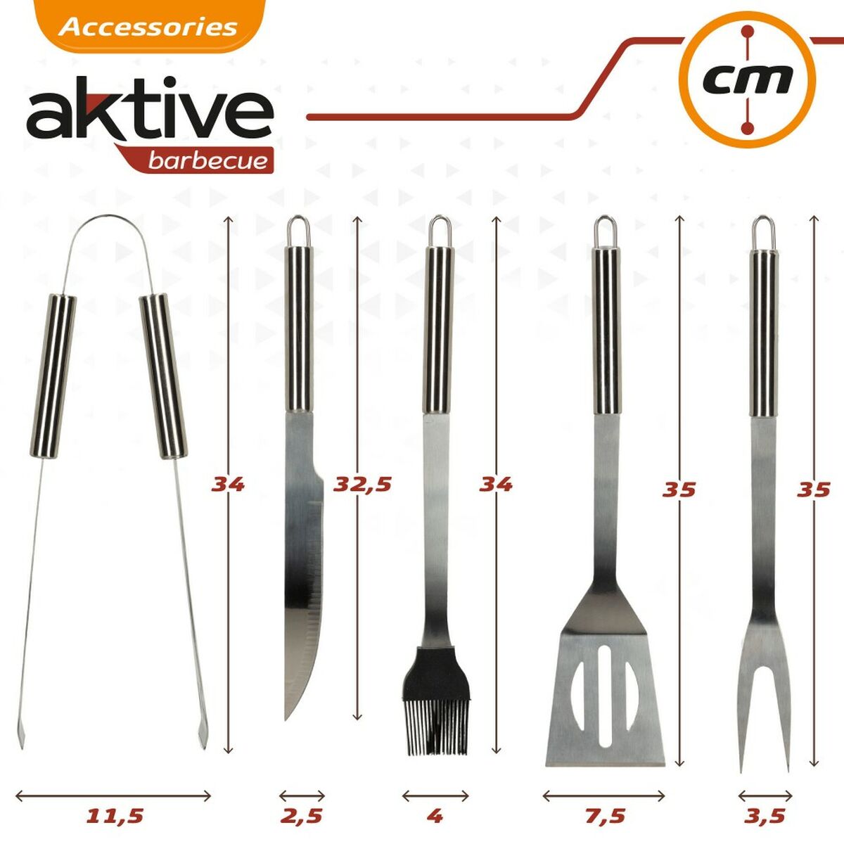 Grillredskap Aktive Silikon Rostfritt stål 12 antal 7,5 x 35 x 1,9 cm (5 Delar) - 7