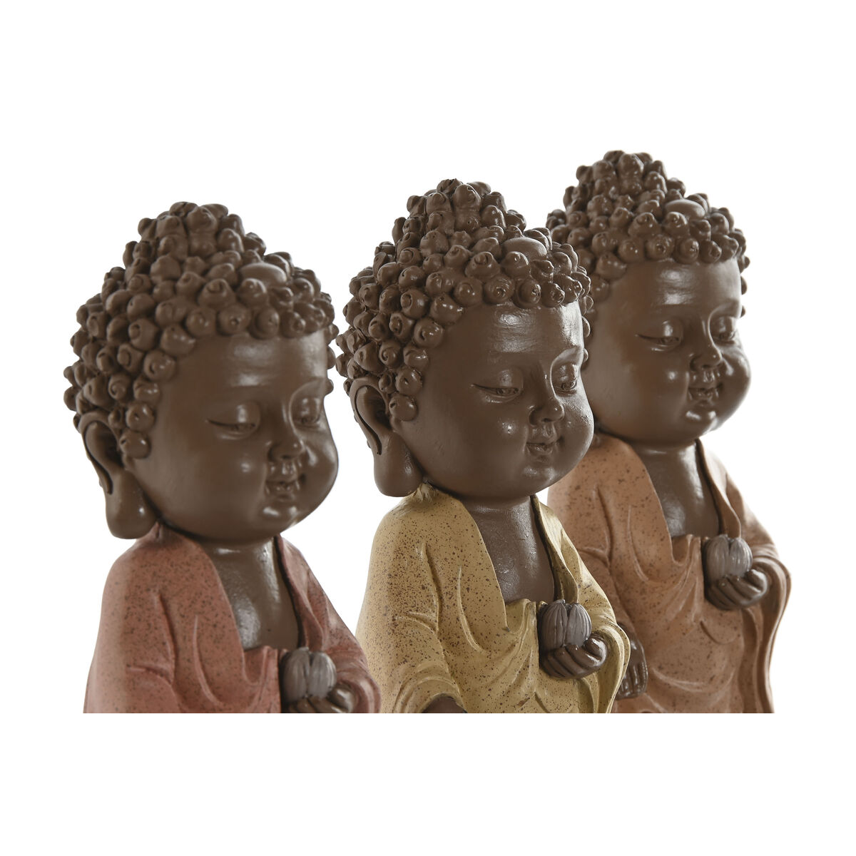 Prydnadsfigur Home ESPRIT Brun Orange Korall Lime Harts Buddha Orientalisk 9 x 9 x 21 cm (3 antal) - 2