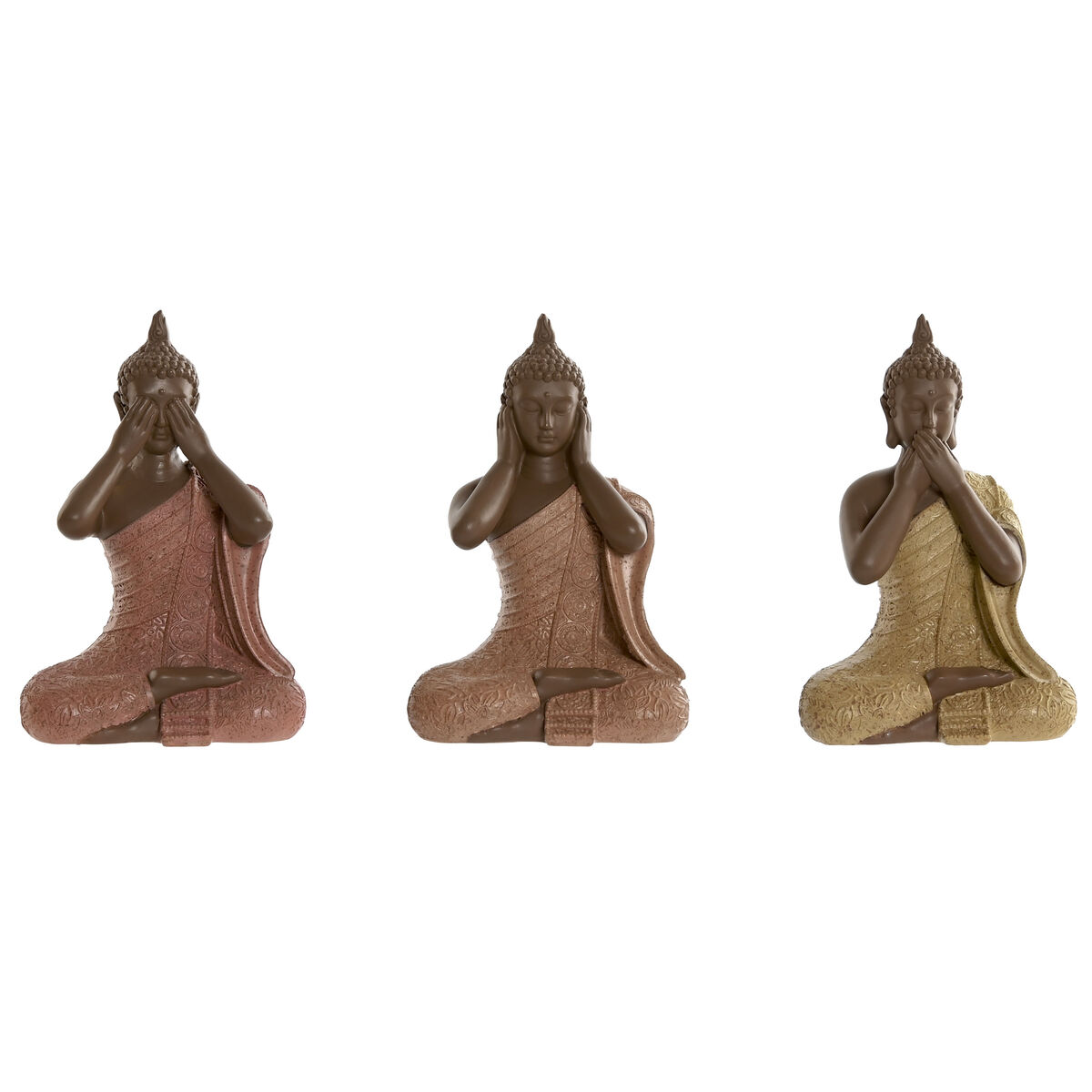Prydnadsfigur Home ESPRIT Orange Korall Lime Harts Buddha Orientalisk 9 x 6 x 13 cm (3 antal)