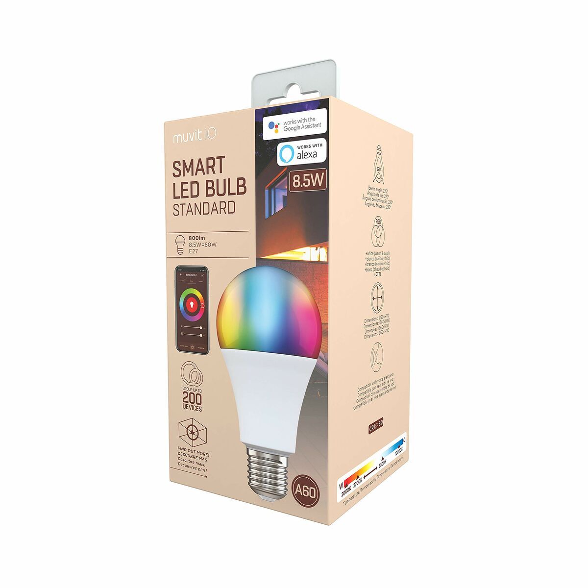 Smart-Lampa Muvit 8,5 W E27 2700 K 6500 K 800 lm Wi-Fi LED Vit