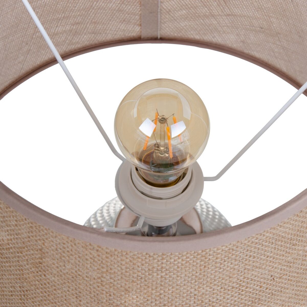 Bordslampa Beige Silvrig Säckväv Keramik 60 W 220 V 240 V 220-240 V 26 x 26 x 49,5 cm - 3