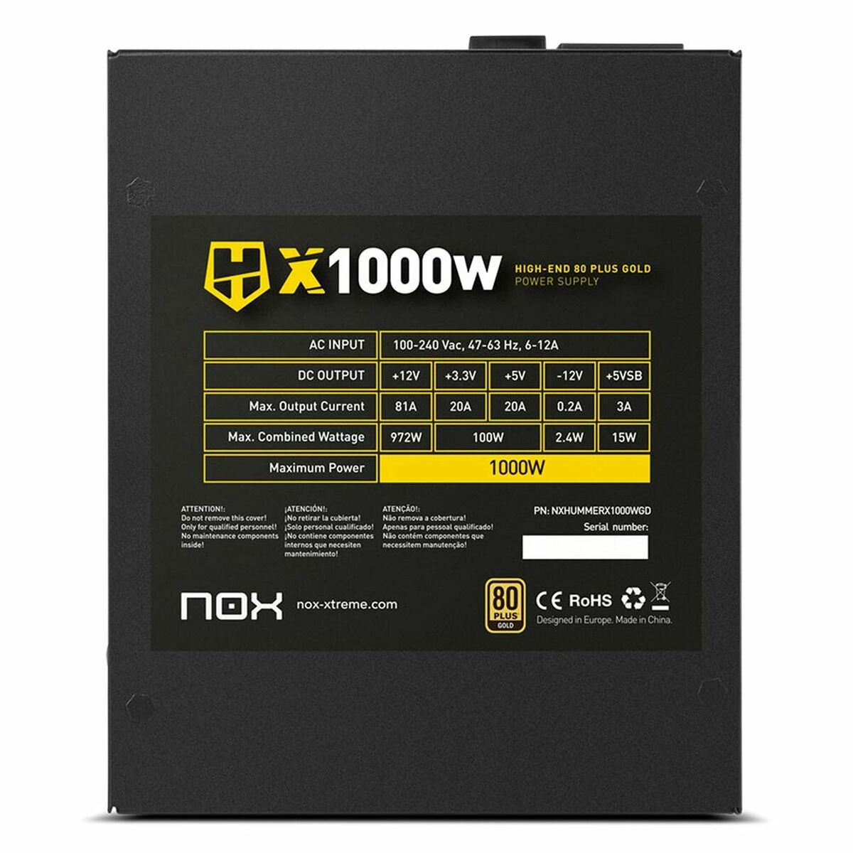 Strömtillförsel Nox-Xtreme NXHUMMERX1000WGD ATX 1000 W 80 Plus Gold - 4