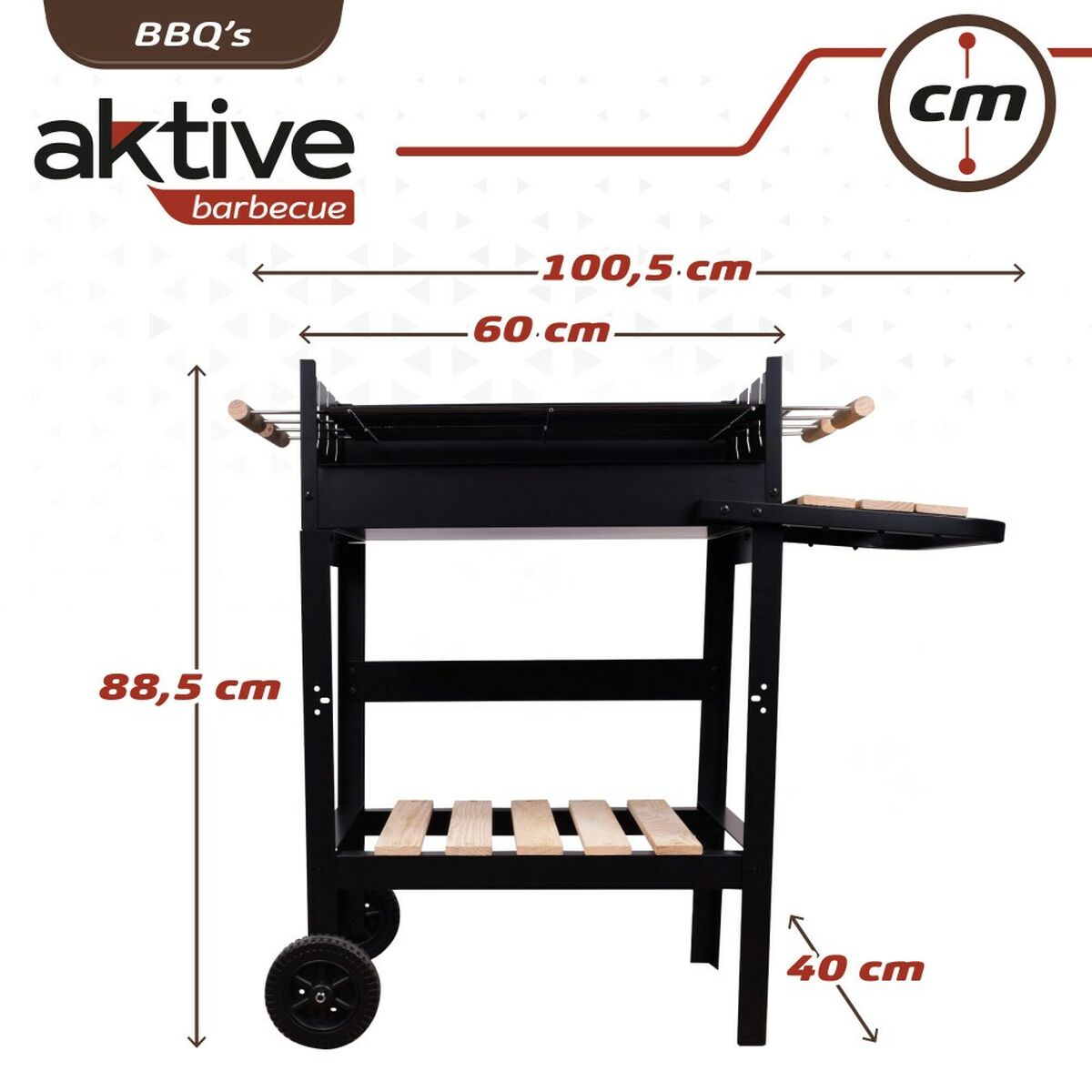 Kolgrill med hjul Aktive Emaljerad metall 100,5 x 88,5 x 40 cm Svart - 3
