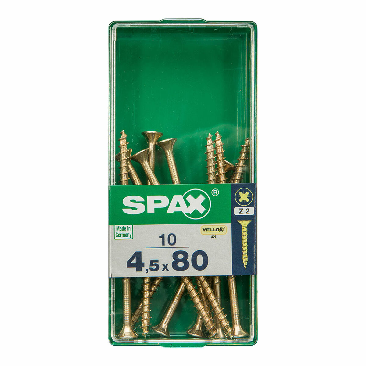 Låda med skruvar SPAX 4081020450802 Träskruv Platt huvud (4,5 x 80 mm)