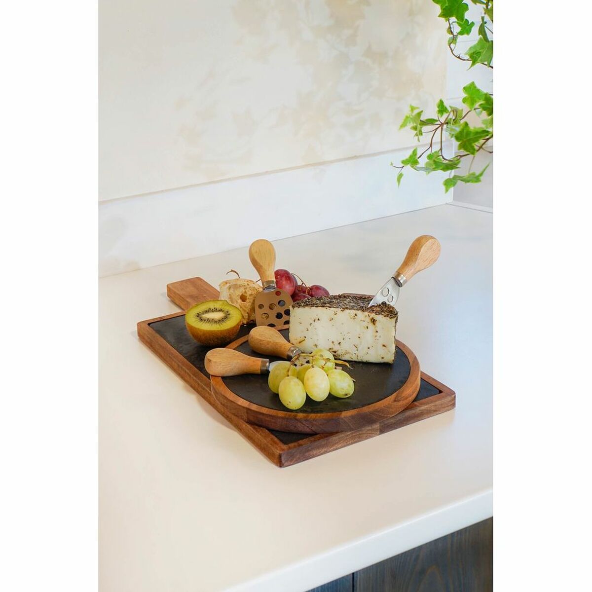 Skärbräda DKD Home Decor Rostfritt stål Skiffer Akaciaträ (32 x 20 x 1.5 cm) (4 x 15 x 1,5 cm) (3 pcs) - 2