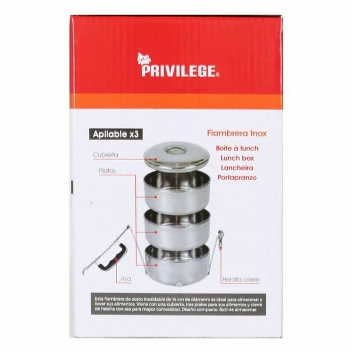 Lunchlådor, set Privilege Rostfritt stål Stapelbara Stål 14 cm (6 antal) (3 pcs) - 5