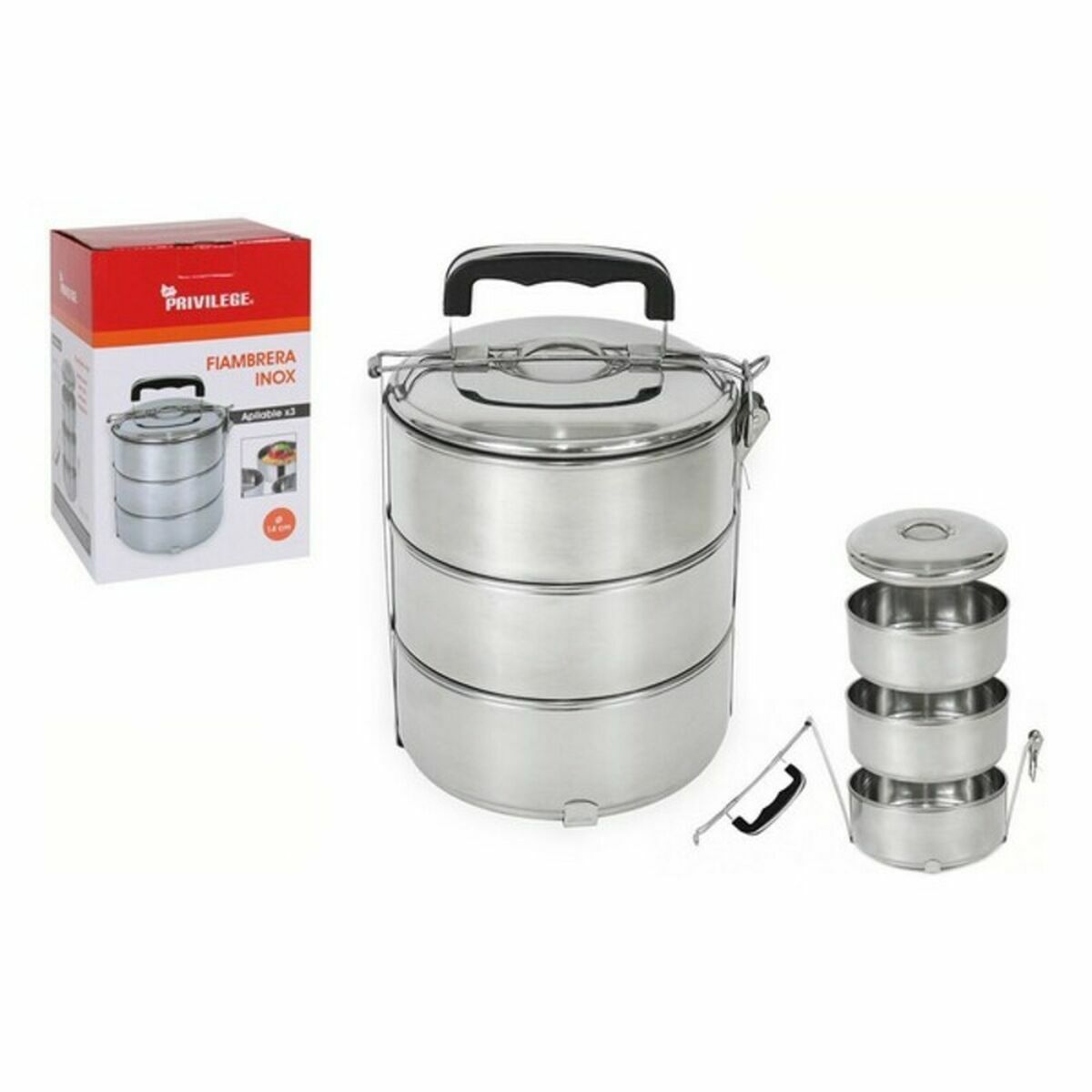 Lunchlådor, set Privilege Rostfritt stål Stapelbara Stål 14 cm (6 antal) (3 pcs) - 7