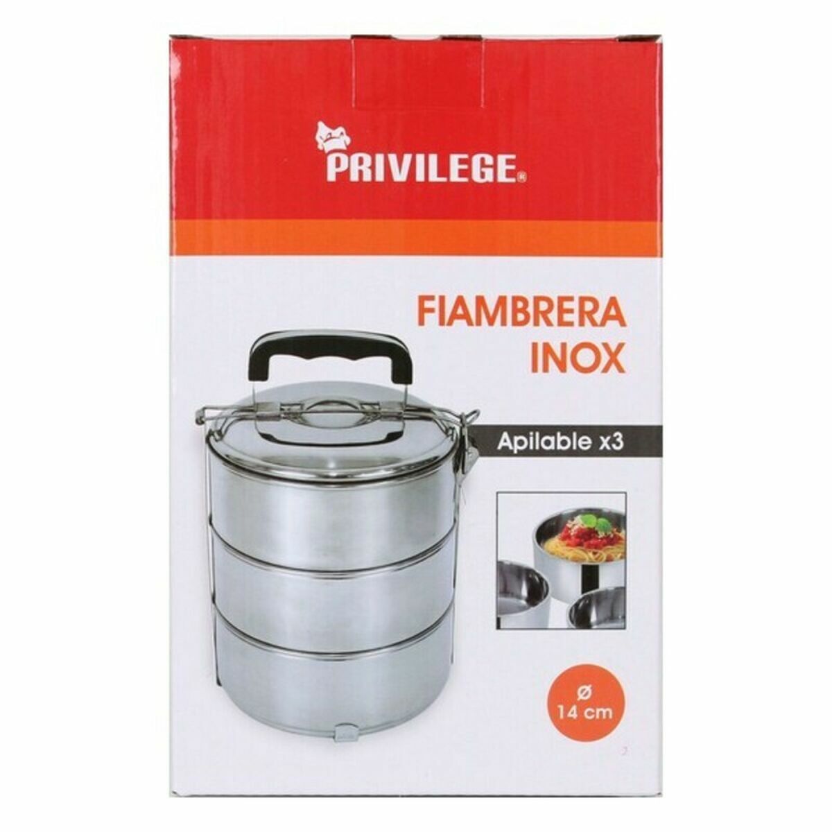 Lunchlådor, set Privilege Rostfritt stål Stapelbara Stål 14 cm (6 antal) (3 pcs) - 6