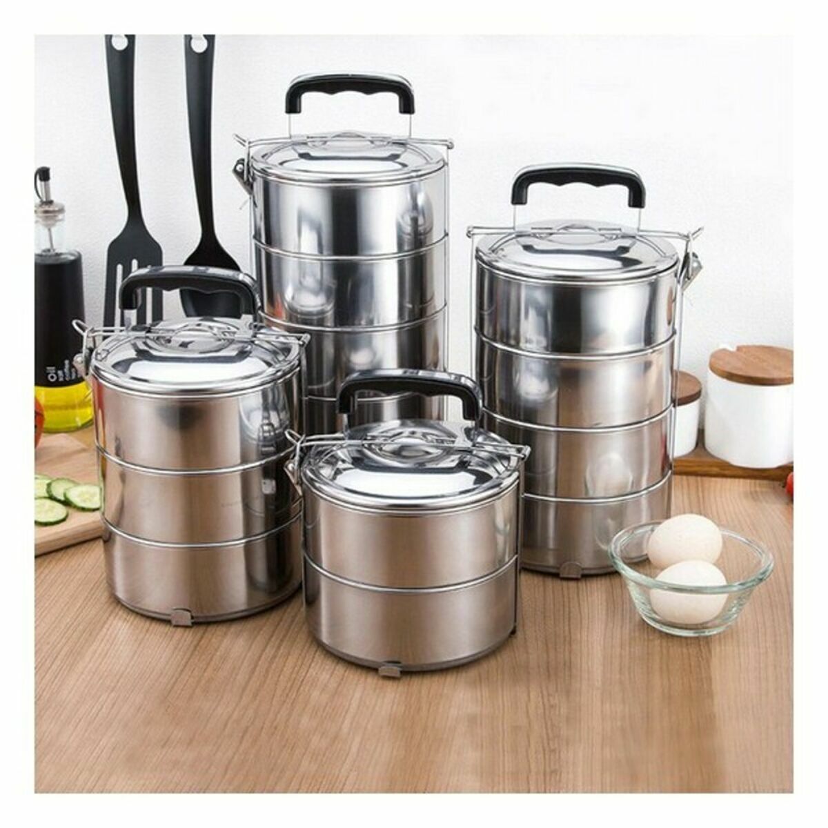 Lunchlådor, set Privilege Rostfritt stål Stapelbara Stål 14 cm (6 antal) (3 pcs) - 4