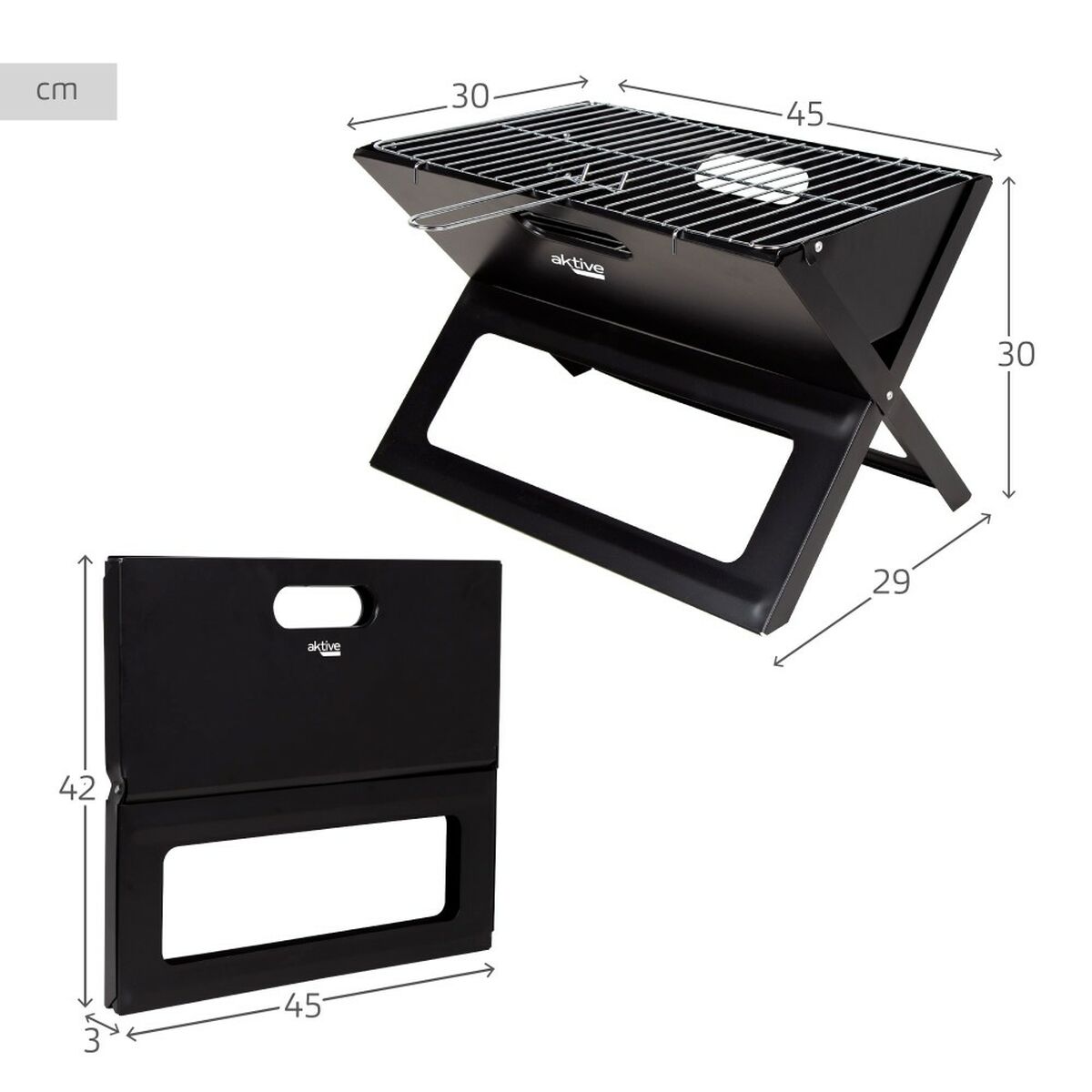Bärbar Grill Aktive Svart Stål Järn 45 x 30 x 29 cm - 5