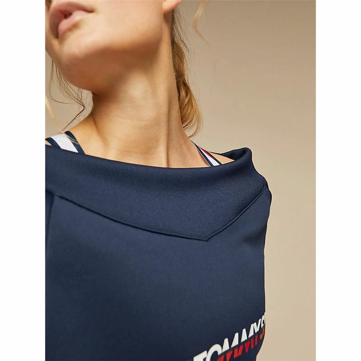 Tröja utan huva Dam Tommy Hilfiger Crop V Neck Mörkblå - 2