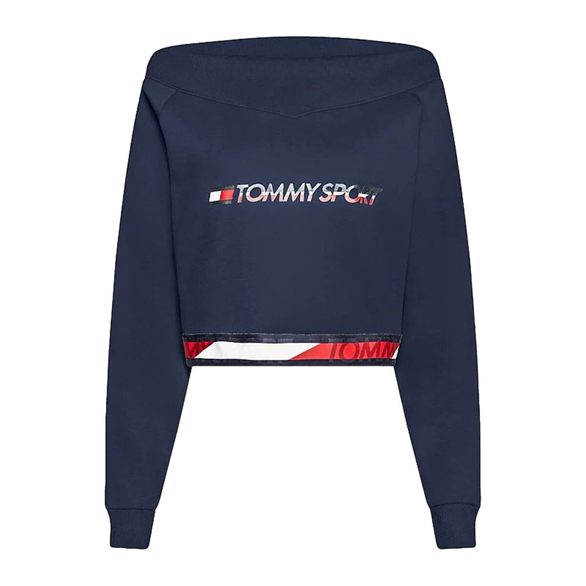 Tröja utan huva Dam Tommy Hilfiger Crop V Neck Mörkblå