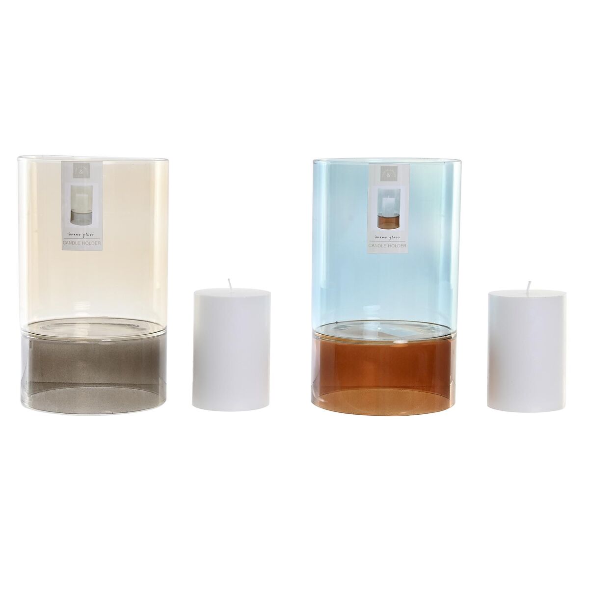 Ljusstakar DKD Home Decor Glas Dvobarvna Vax 13 x 13 x 21 cm (2 antal) - 2